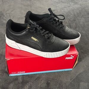 Puma Black‎ Metallic Bronze Leather Sneakers Womens Size 8.5